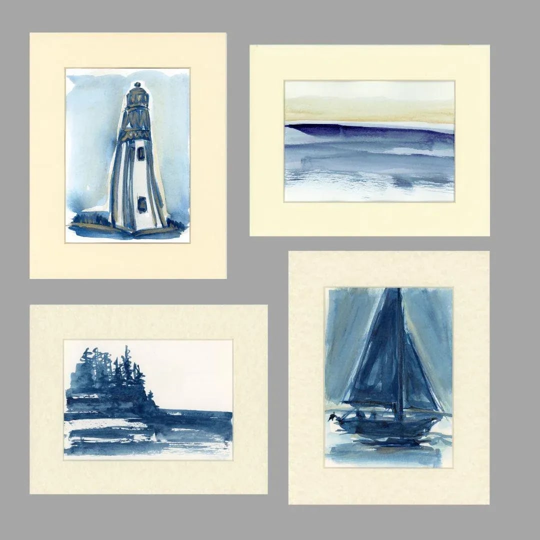 Gallery Wall Collection of Coastal Watercolors by JJHogan | Set of 4 - 2