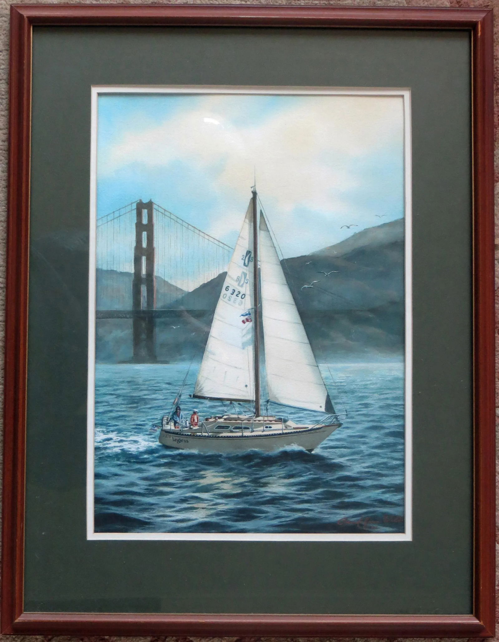 Giorgina Candelaria Wells "San Francisco Bay With Sailboat" Watercolor Painting - 2