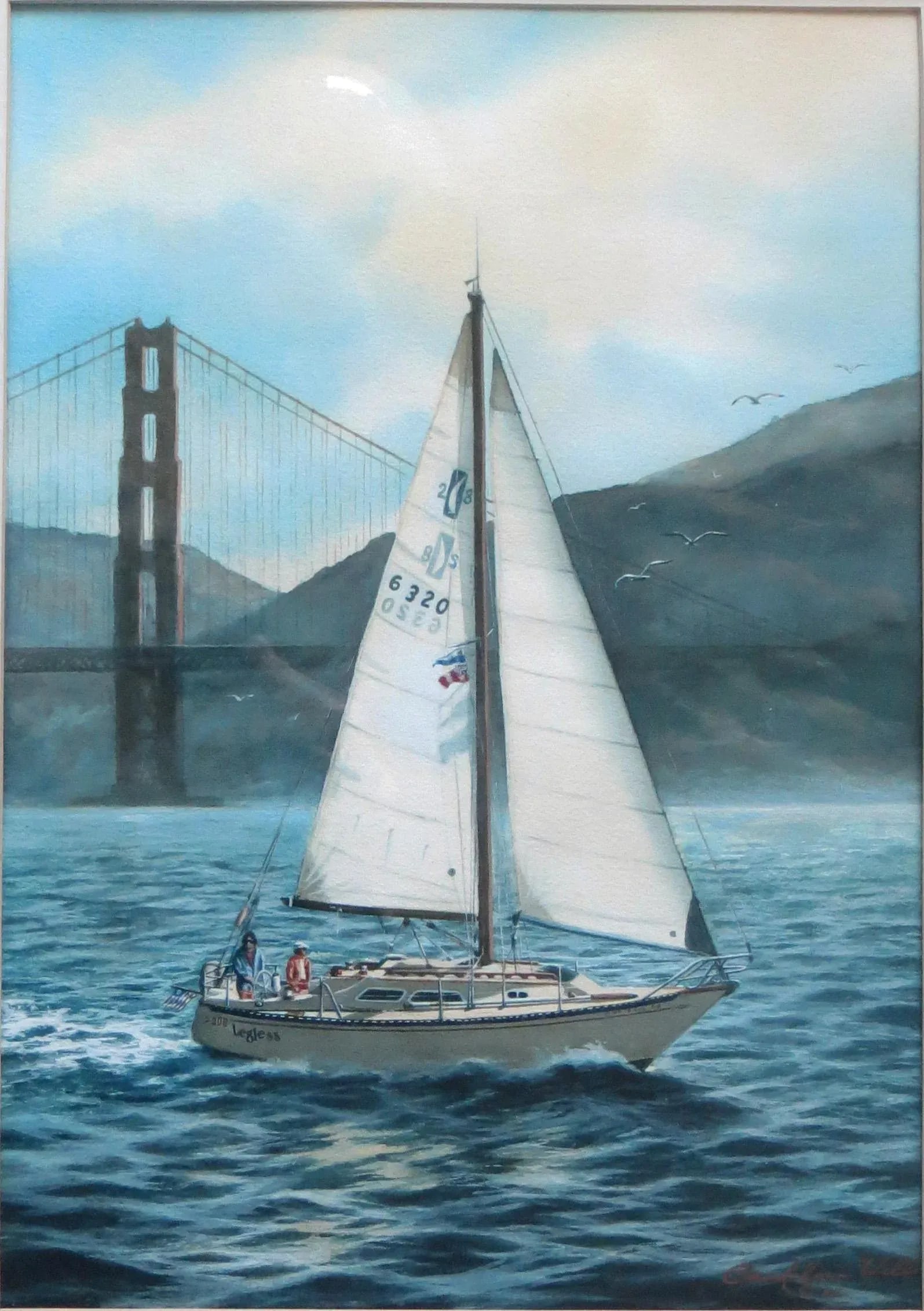 Giorgina Candelaria Wells "San Francisco Bay With Sailboat" Watercolor Painting - 4
