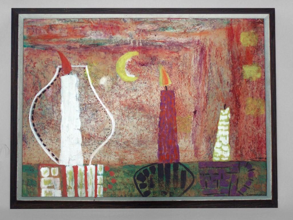 1950s Modern Oil Painting on Board "Eclipse by Candlelite" by William George Nes - 4