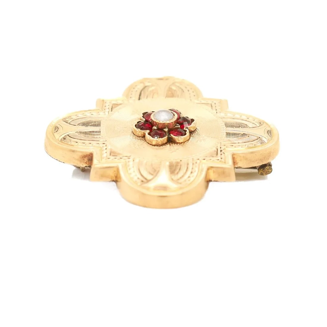 Antique Brite Cut Victorian 10k Gold, Garnet, & Pearl Brooch - 4