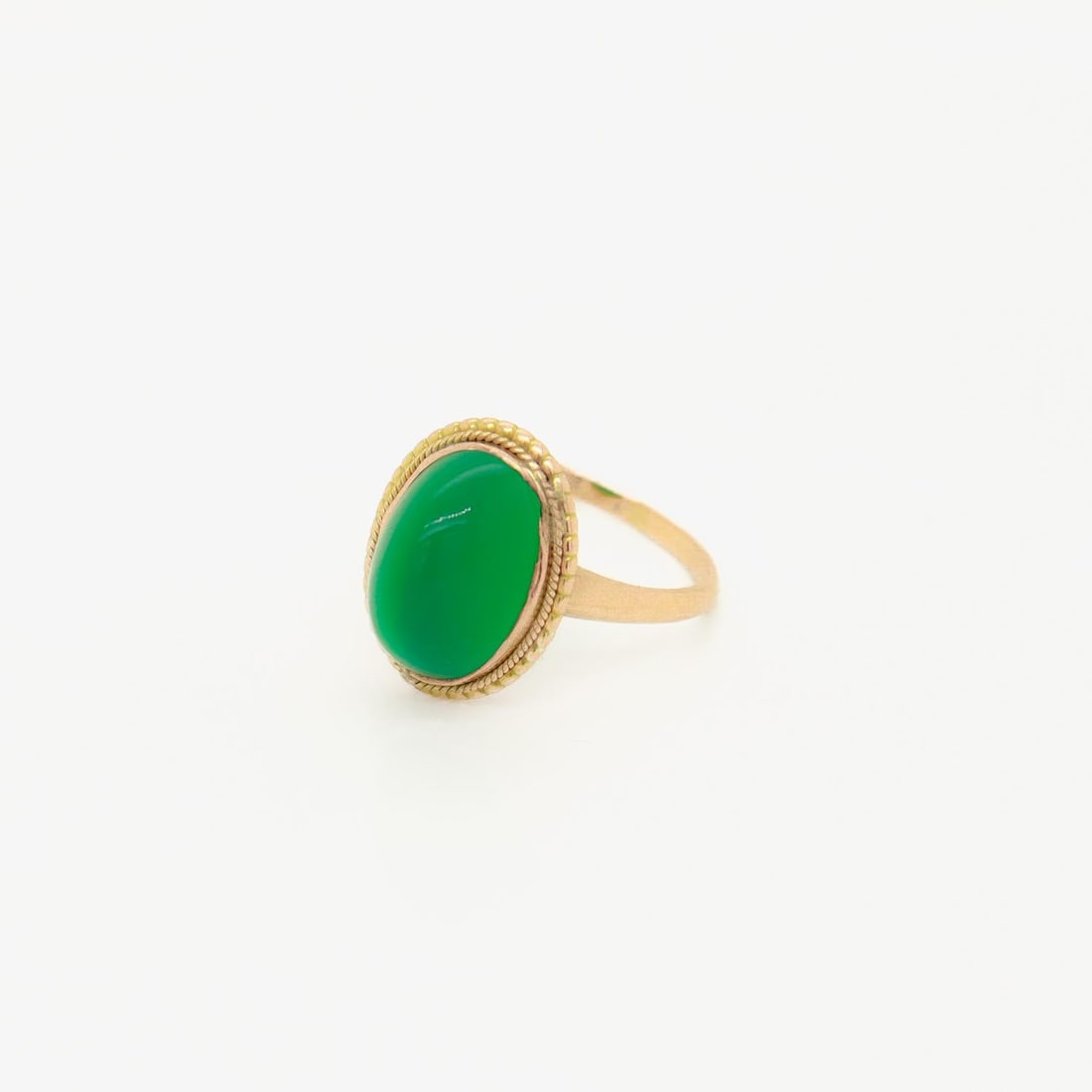 Edwardian 14k Gold & Chrysoprase Sugarloaf Cabochon Ring - 10