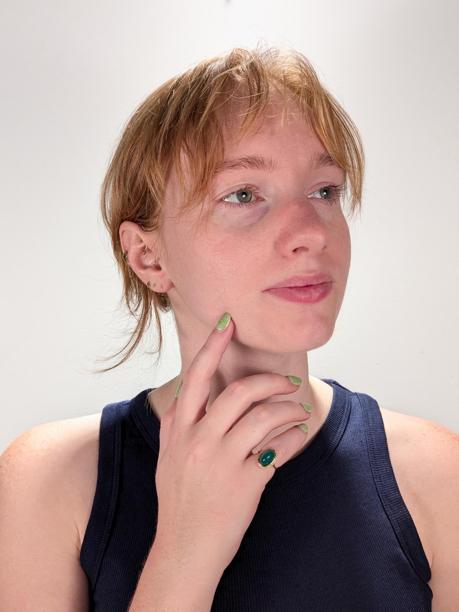 Edwardian 14k Gold & Chrysoprase Sugarloaf Cabochon Ring - 2