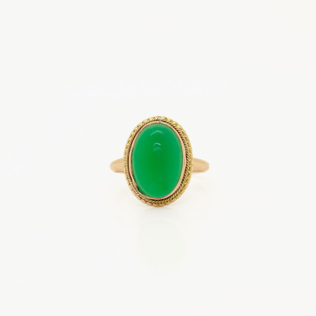 Edwardian 14k Gold & Chrysoprase Sugarloaf Cabochon Ring - 4