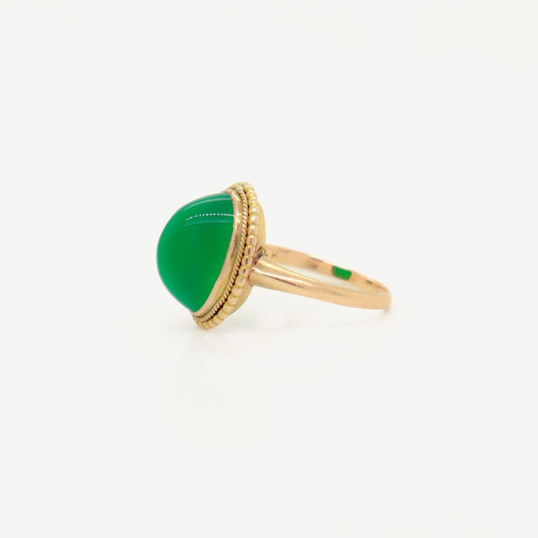 Edwardian 14k Gold & Chrysoprase Sugarloaf Cabochon Ring - 5