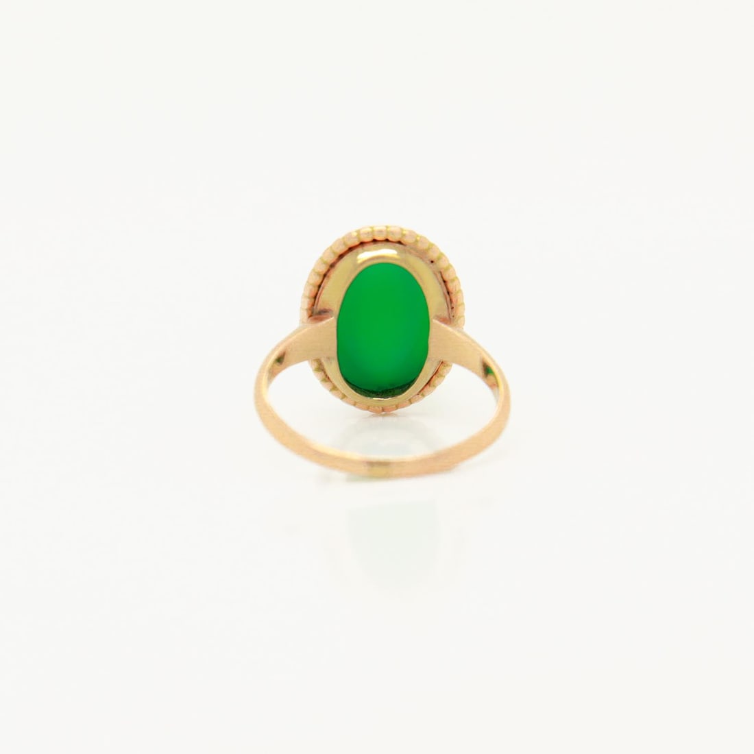 Edwardian 14k Gold & Chrysoprase Sugarloaf Cabochon Ring - 6