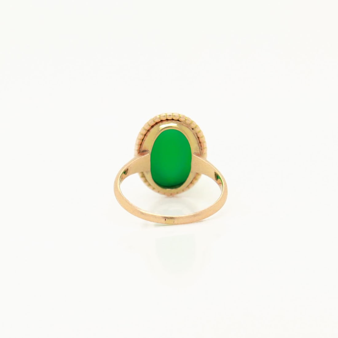 Edwardian 14k Gold & Chrysoprase Sugarloaf Cabochon Ring - 7