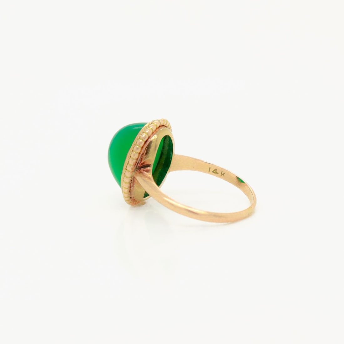 Edwardian 14k Gold & Chrysoprase Sugarloaf Cabochon Ring - 9