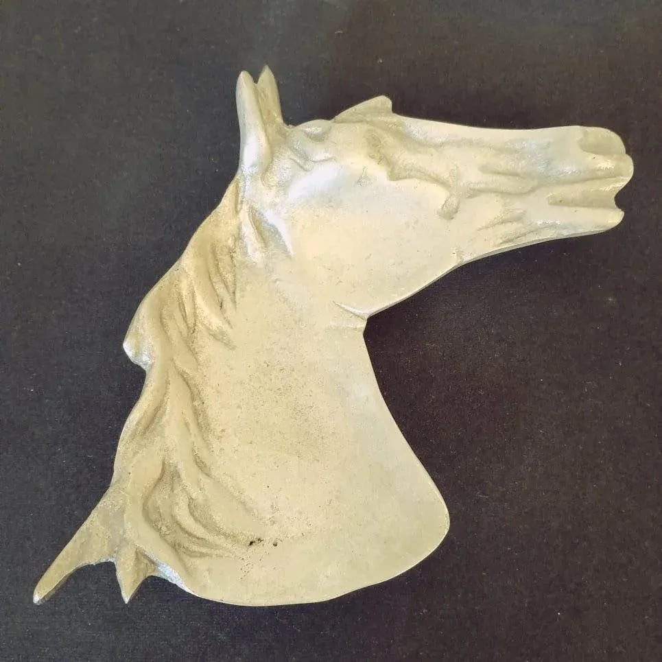 Vintage Pewter Metal Horse Head Trinket Catchall Dish Ashtray With Feet Artist Signed - 4