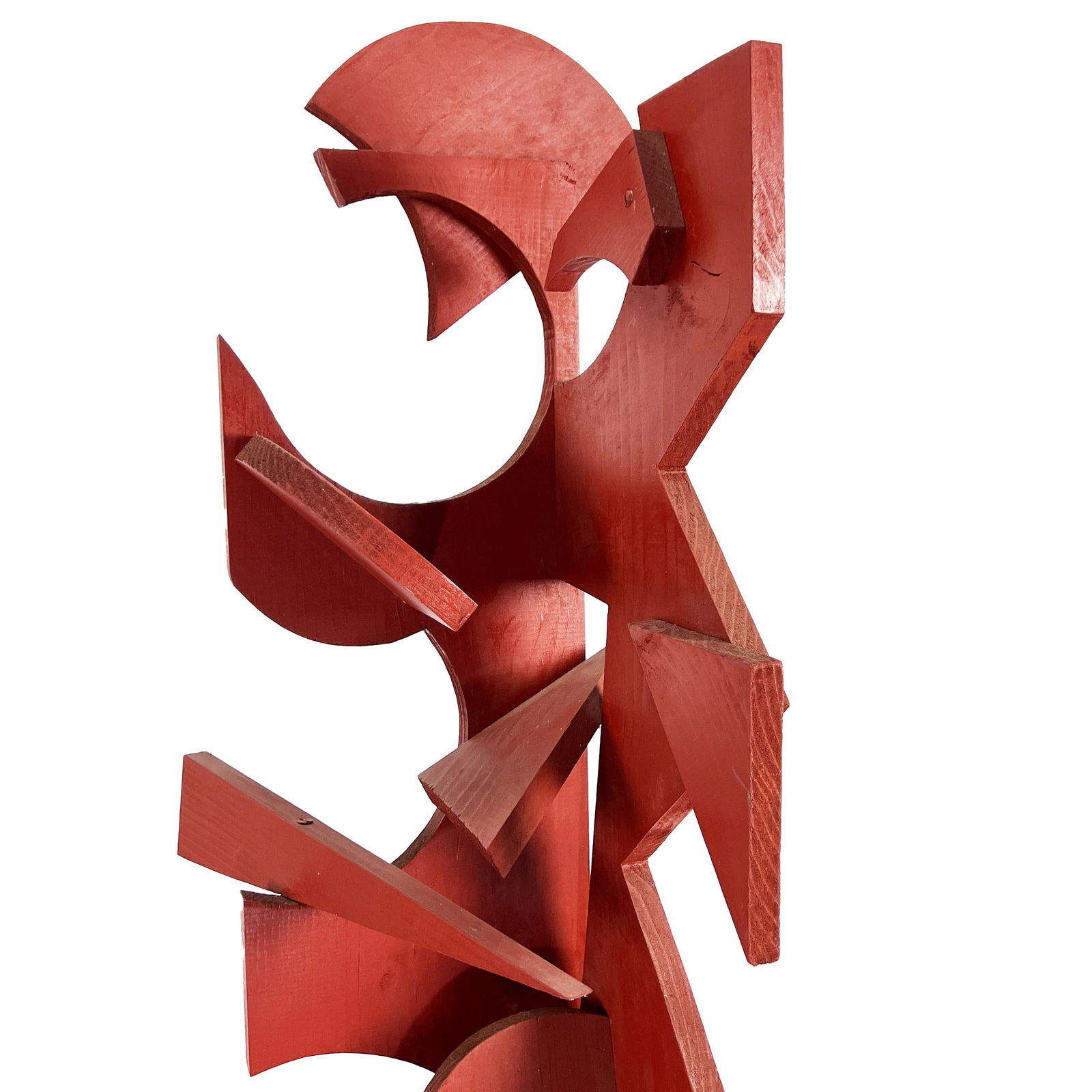 Vintage 1970s Large 66" Tall Abstract Geometric Painted Red Wood Floor Sculpture by Roger White - 5