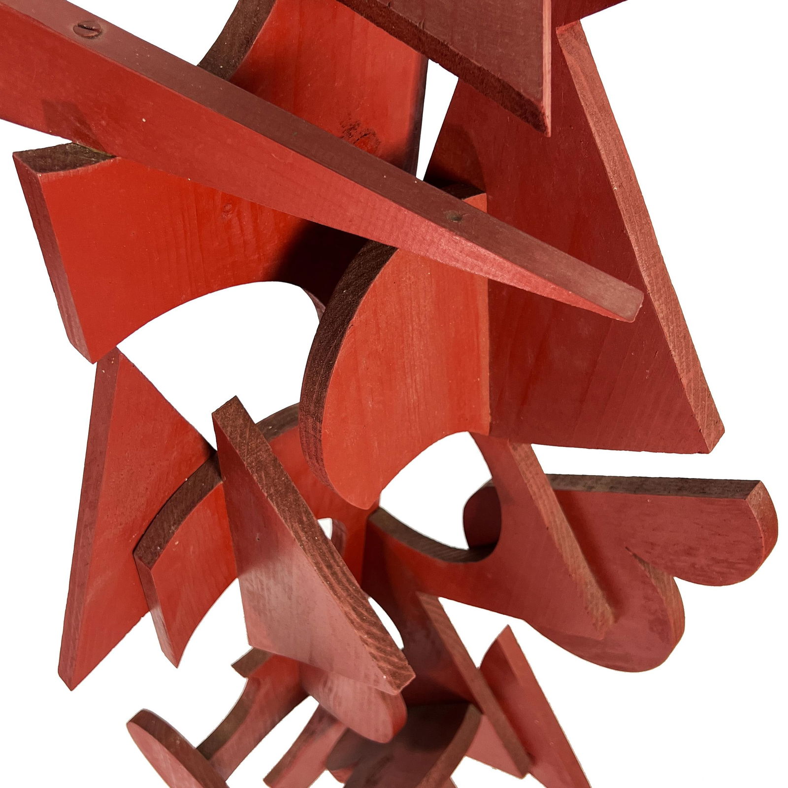 Vintage 1970s Large 66" Tall Abstract Geometric Painted Red Wood Floor Sculpture by Roger White - 7