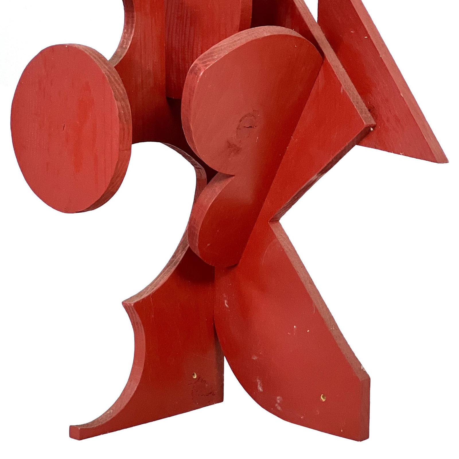 Vintage 1970s Large 66" Tall Abstract Geometric Painted Red Wood Floor Sculpture by Roger White - 8