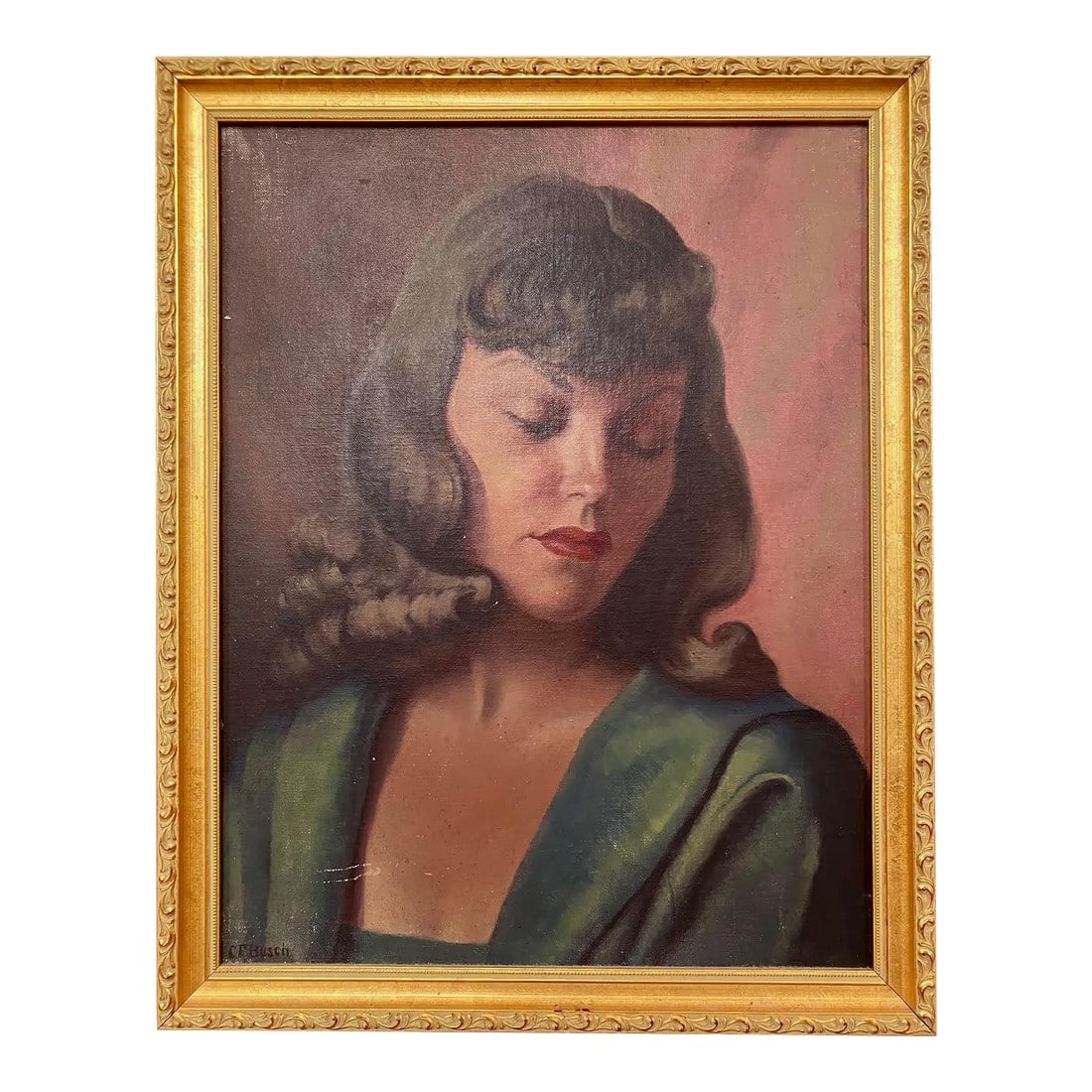 Clarence Busch Framed Portrait of a Woman: The canvas is approximately 14" x 18" The frame is 16" x 20" I actually collect Busch's work but I am running out of room so I'm making this gorgeous portrait available. Clarence Francis Busch's (1887