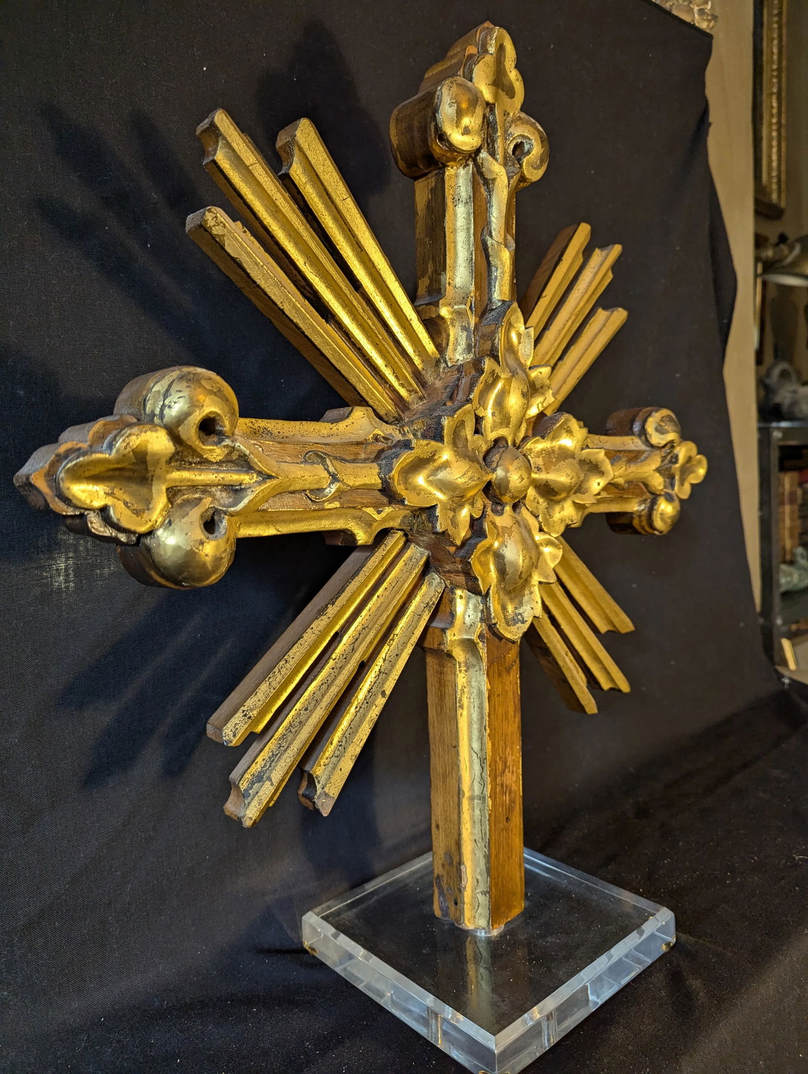 Mid 19th Century Giltwood Cross on Acrylic Base - 2