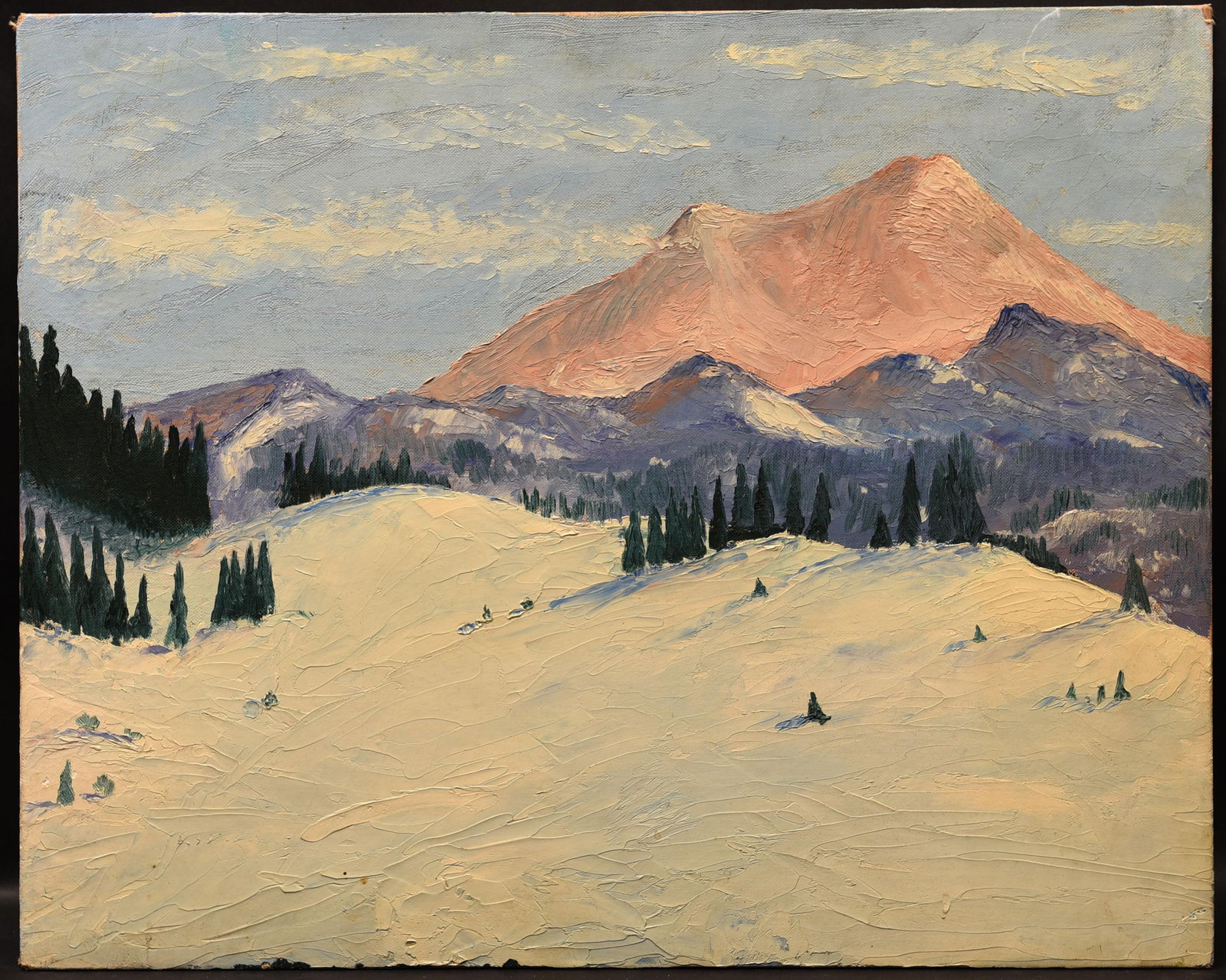 1970s Winter Mountainscape , Oil on Board - 2