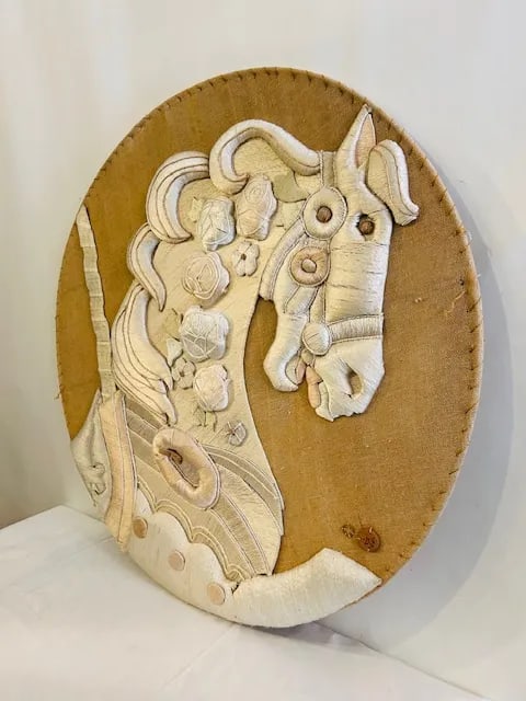 Large Don Freedman "Elegance" Carousel Horse Tapestry Wall Art Hanging Fabric Art, 1970s - 4