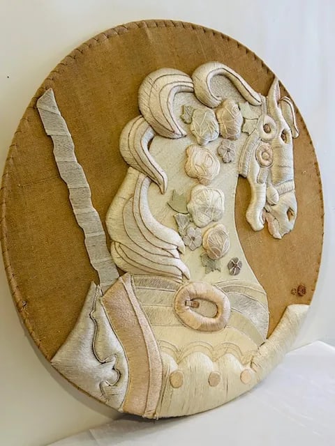 Large Don Freedman "Elegance" Carousel Horse Tapestry Wall Art Hanging Fabric Art, 1970s - 6