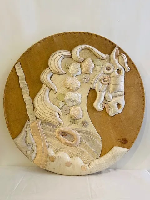 Large Don Freedman "Elegance" Carousel Horse Tapestry Wall Art Hanging Fabric Art, 1970s - 8