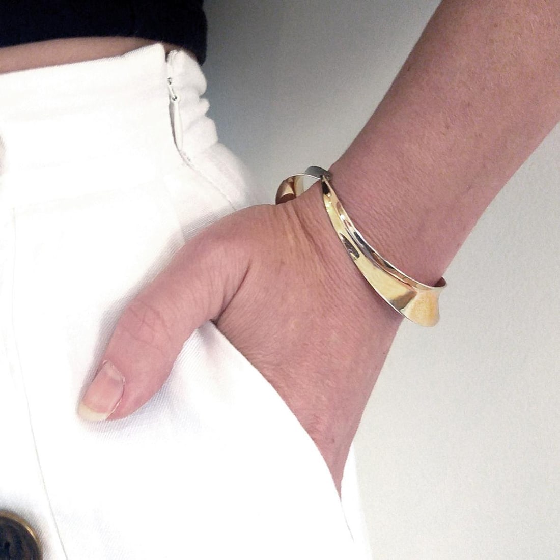 Vintage Gold & Silver Linking Bangle, Gerhard Herbst Studio Bracelet - 2