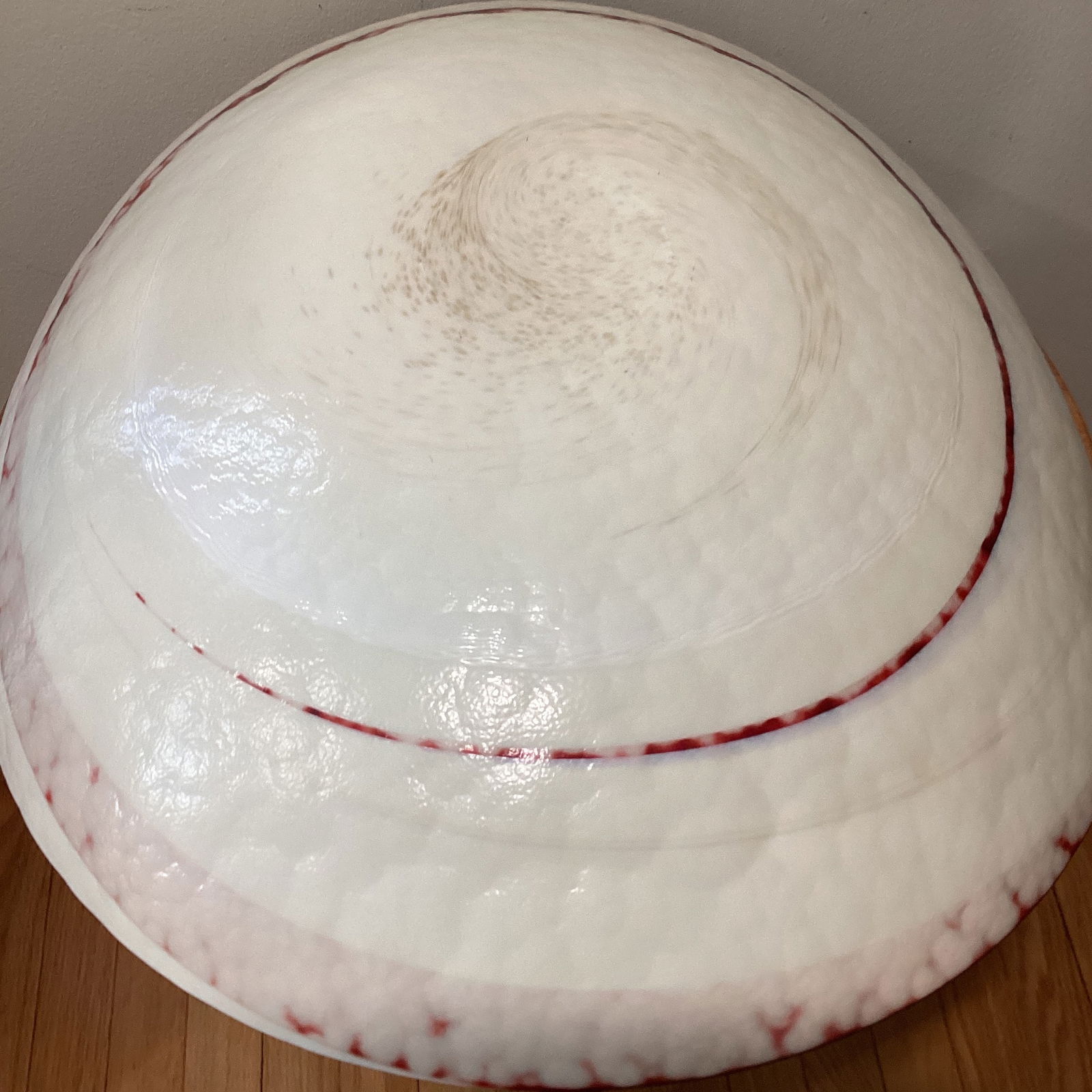 Extra Large Mid 20th Century Italian Pearl White Murano Style Glass Centerpiece Oval Bowl With Swirl - 12