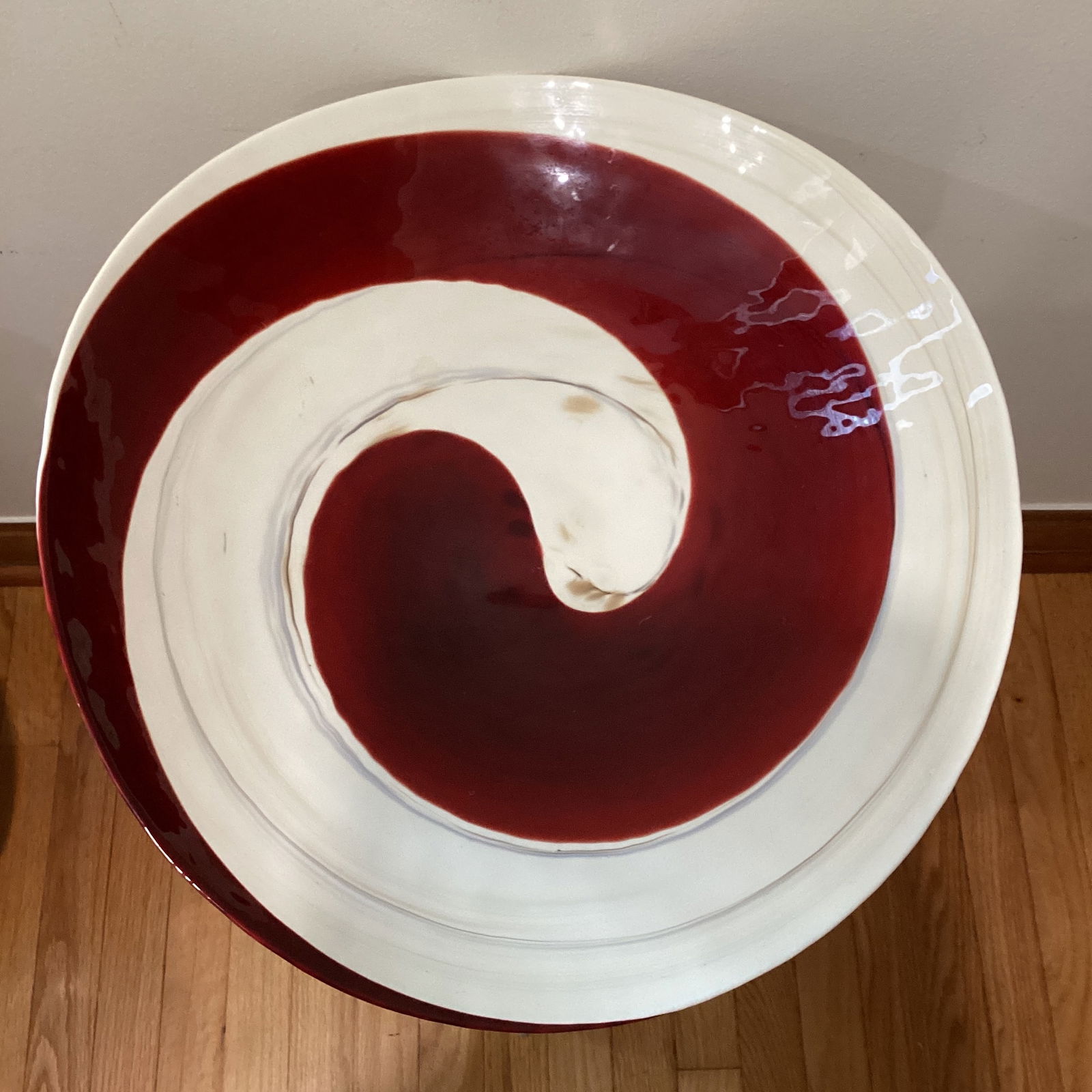 Extra Large Mid 20th Century Italian Pearl White Murano Style Glass Centerpiece Oval Bowl With Swirl - 2