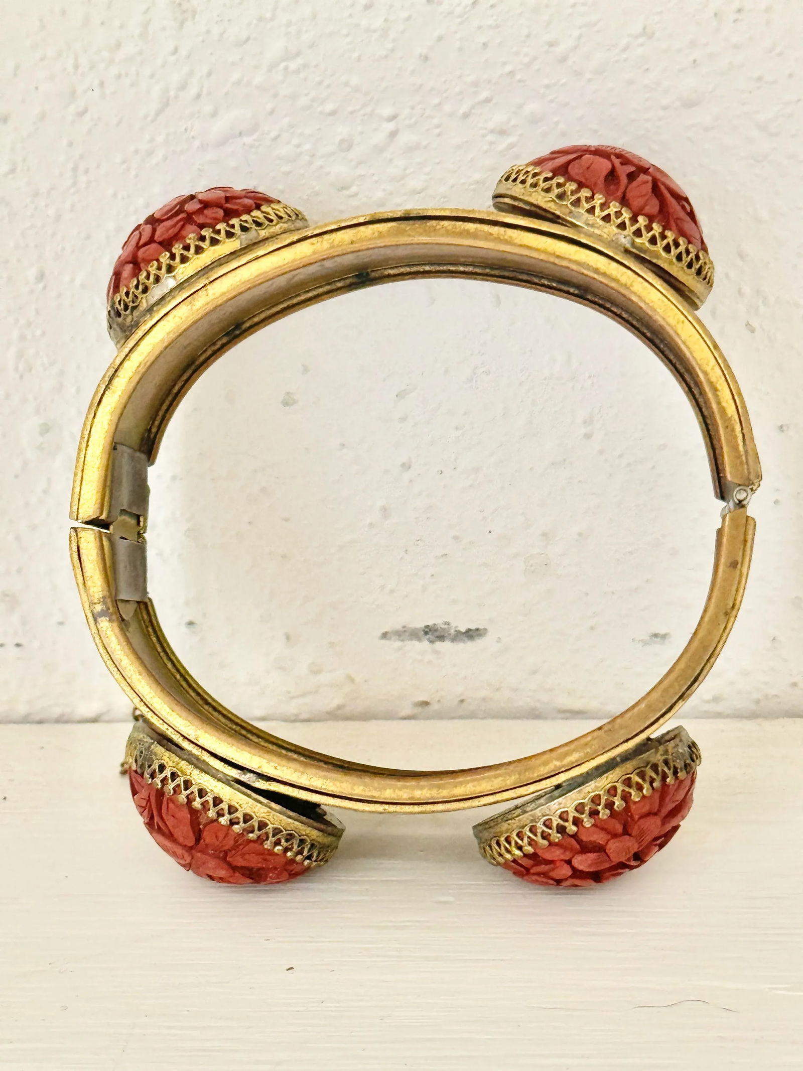 Antique Cinnabar and Brass Bracelet - 8