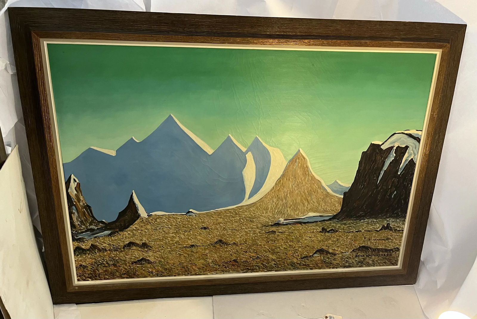 Emile Walters Signed Large Futuristic Landscape Oil on Canvas Painting - 2