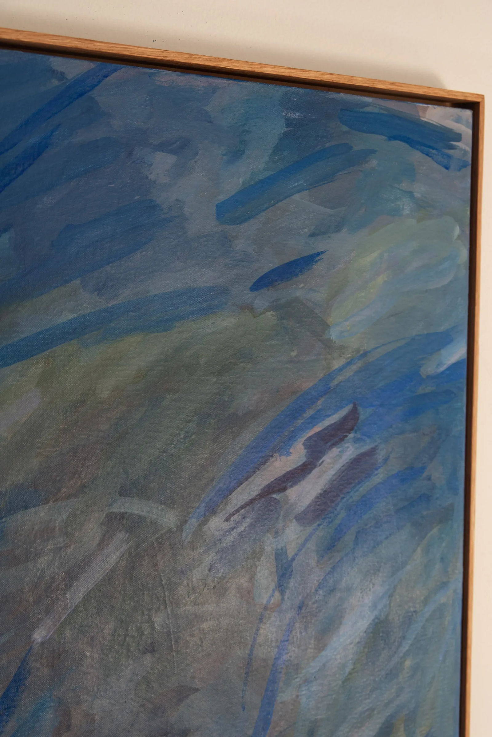 "Blue Thunder" Abstract Painting in Warm Wood Frame - 9