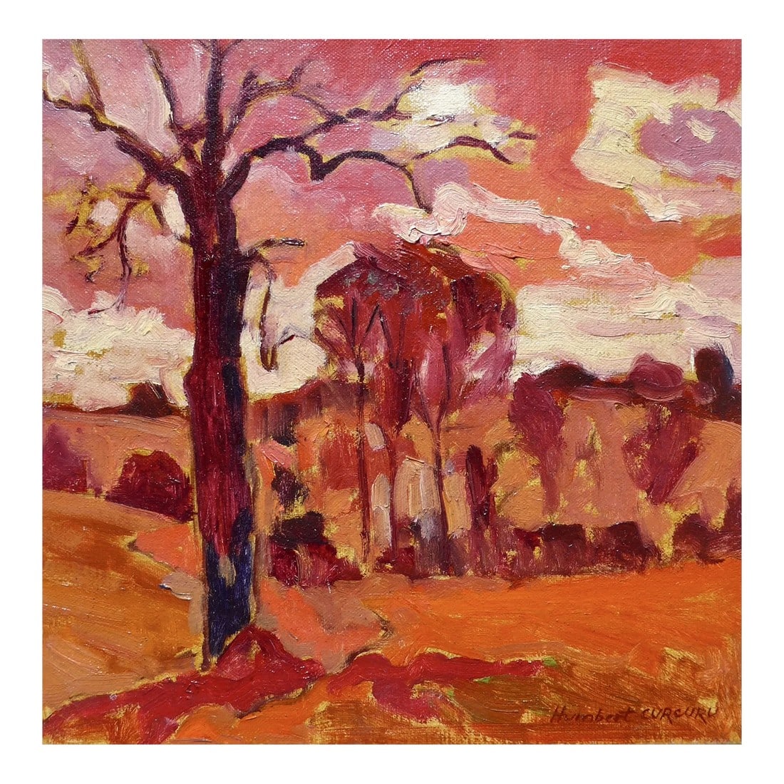 "Summer Red Sky in France" Contemporary Landscape Oil Painting: FREE Shipping - Red sky in a summer night in France. Painted with the finest oils on linen out of doors in the French countryside, plein aire This painting will fit in a standard size frame of your ch