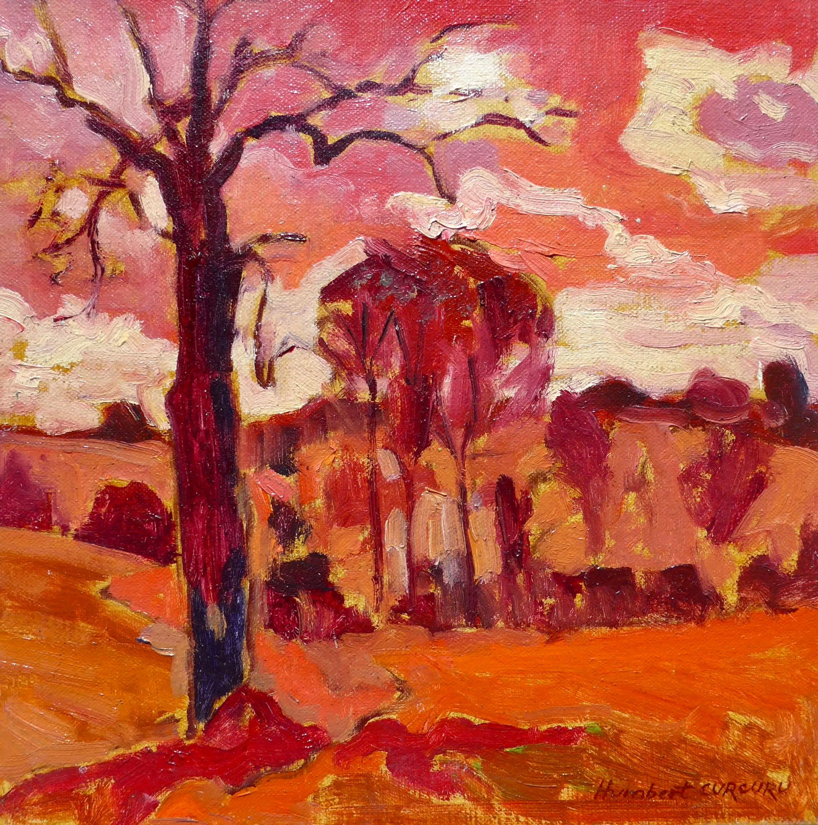 "Summer Red Sky in France" Contemporary Landscape Oil Painting - 3
