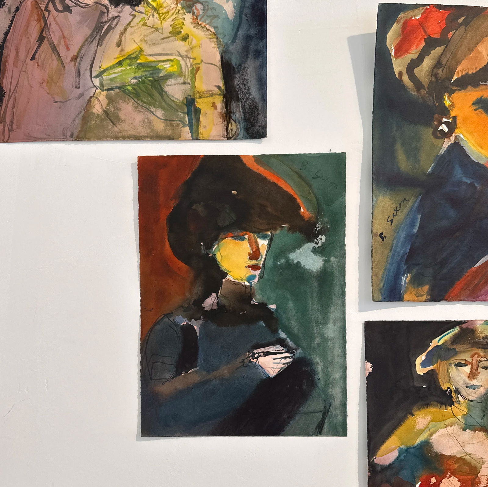 Phil Saxon, Figurative Art with Man in Hat, Original Painting on Paper - 4