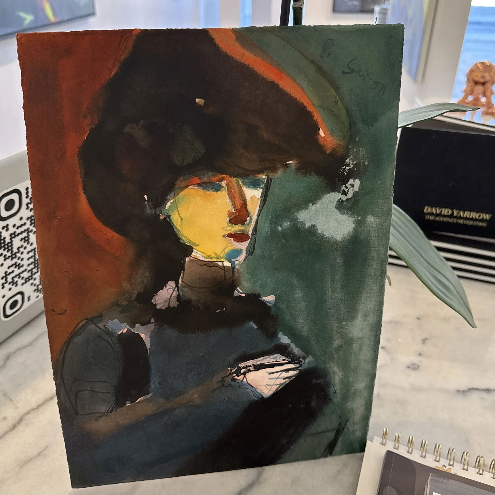 Phil Saxon, Figurative Art with Man in Hat, Original Painting on Paper - 5