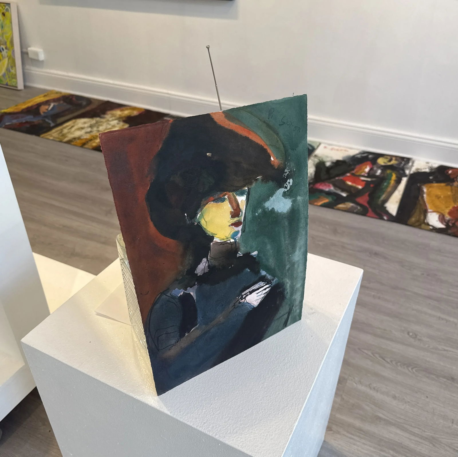 Phil Saxon, Figurative Art with Man in Hat, Original Painting on Paper - 8