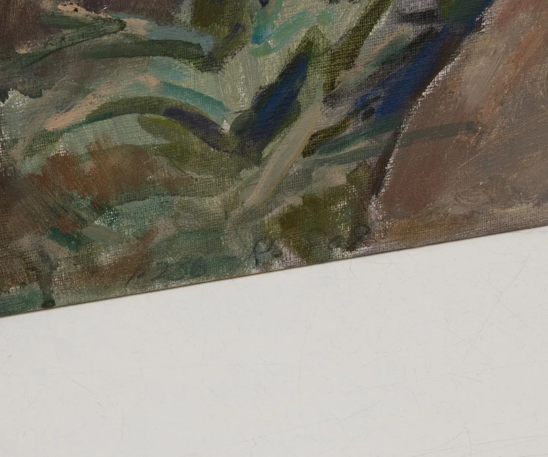 Brutalist Midcentury Painting Rocky Desert Landscape Seascape by Edmund Franklin Ward - 3