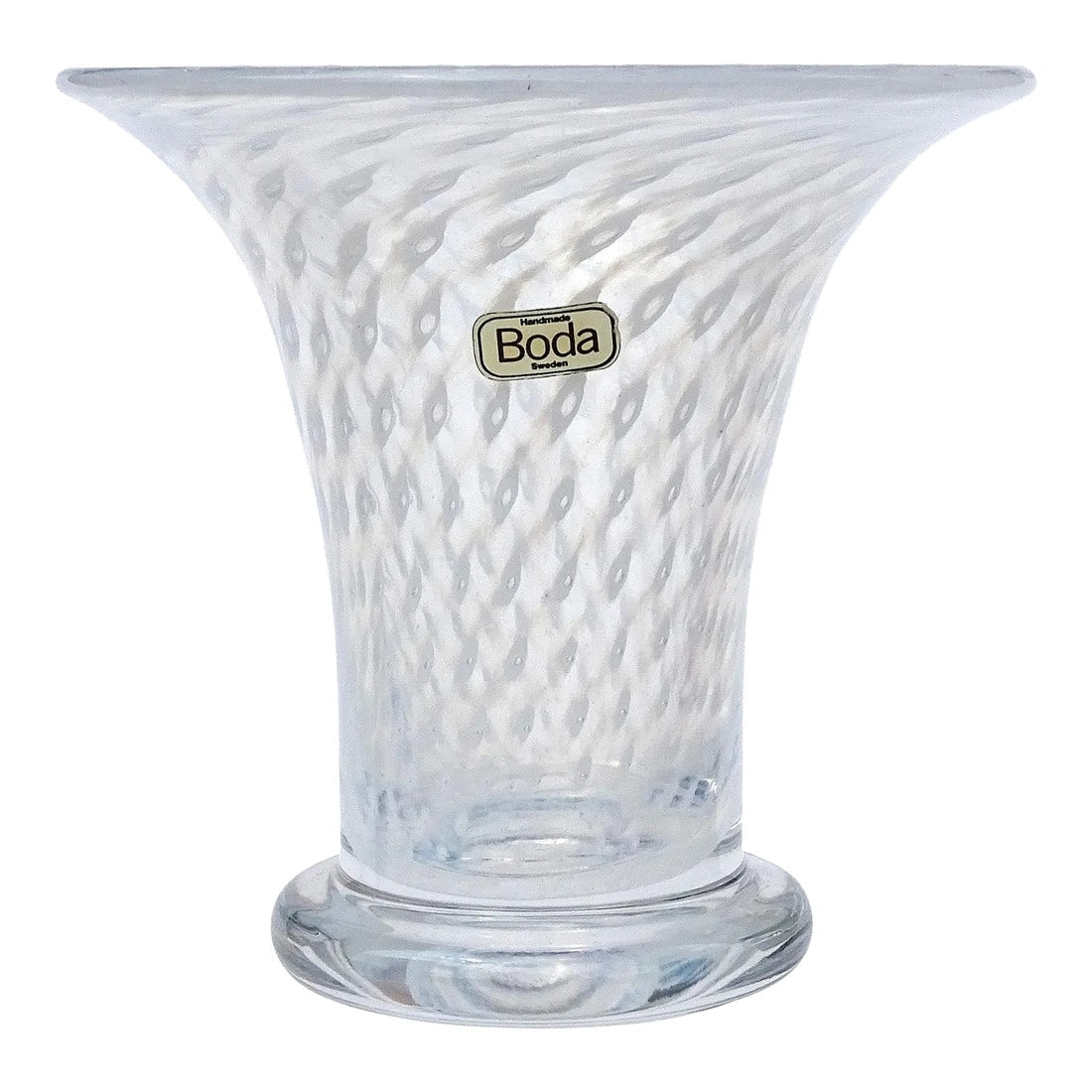 Boda Bertil Vallien Vintage White Bubble Cirrus Design Sweden Art Glass Footed Vintage Flower Vase: Beautiful vintage Bertil Vallien hand blown opaline white with bubble design Swedish art glass footed flower vase. The vase is documented, labelled and signed underneath. The label reads "Handmade Bod