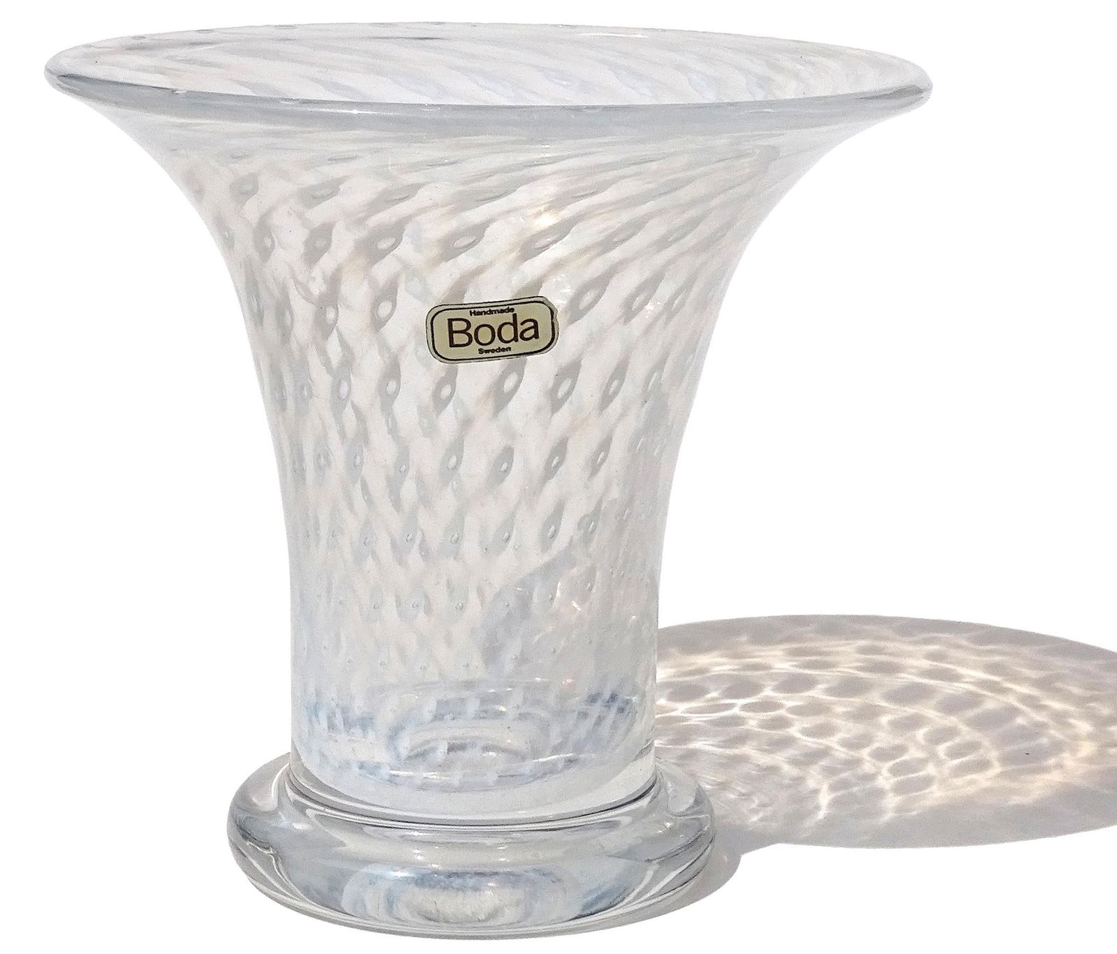 Boda Bertil Vallien Vintage White Bubble Cirrus Design Sweden Art Glass Footed Vintage Flower Vase - 2