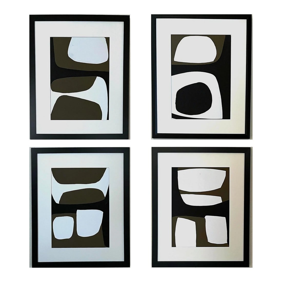 Monochromatic Composition I-IV, Framed Set of Four Paintings: Monochromatic Composition 1, framed set of 4 Original acrylic on board paintings by southwest painter Palmer Saylor III. Framed, unglassed. One frame slightly different than other 3 due to reframing.