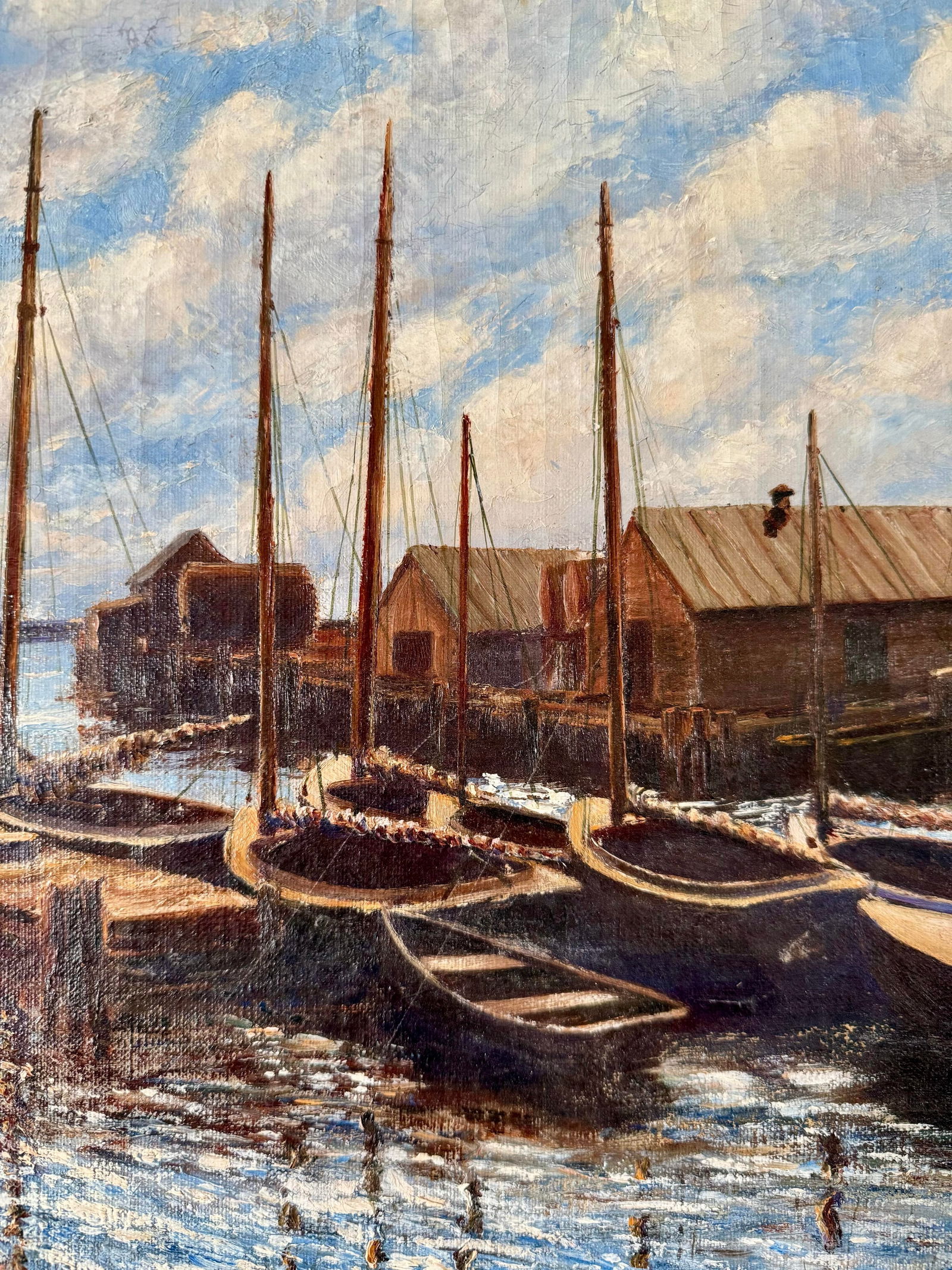 1940s Marina Oil Painting, by James Francis Barker - 2