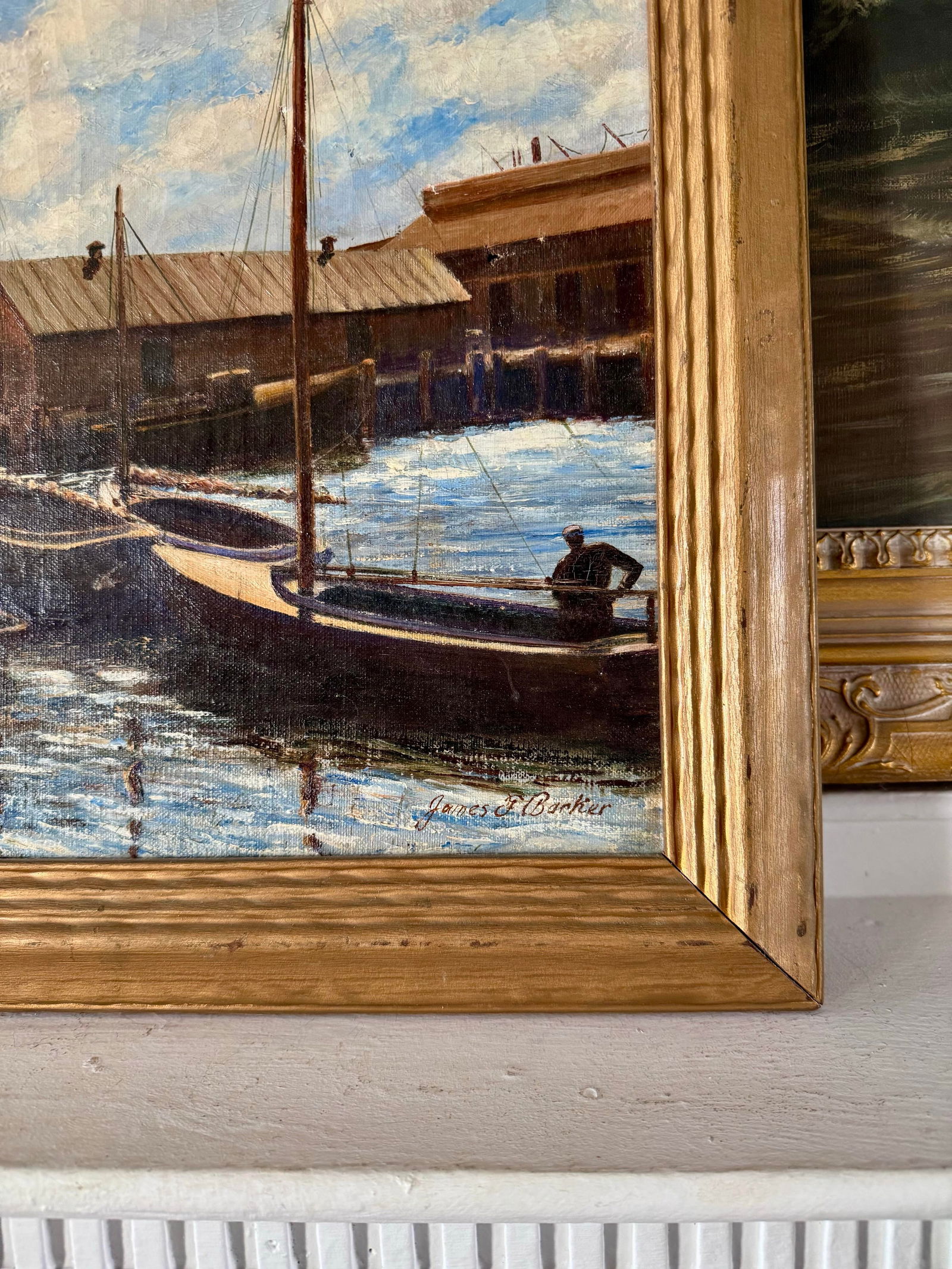 1940s Marina Oil Painting, by James Francis Barker - 7