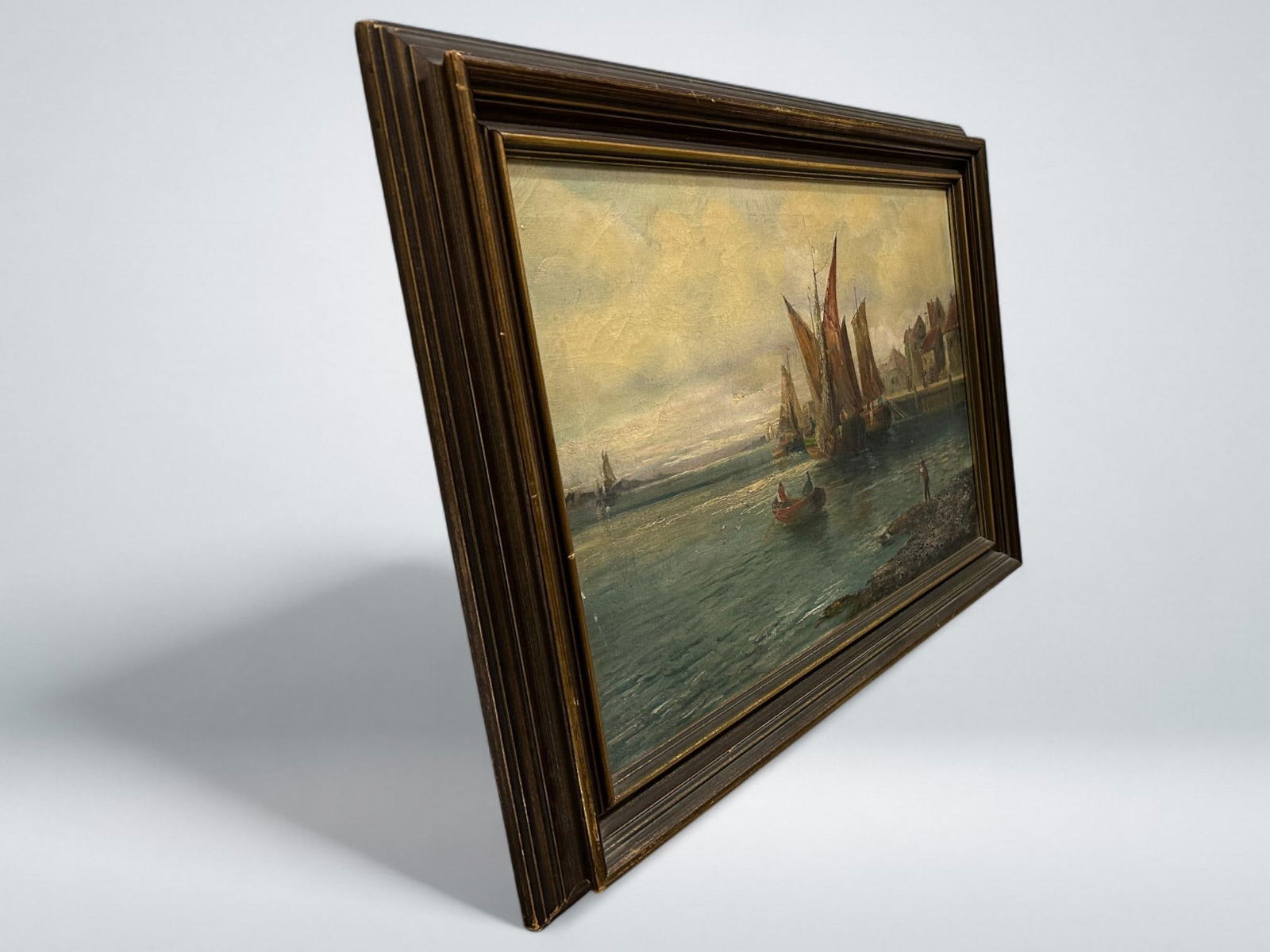 19th Century Continental School, Port Scene, Oil on Canvas, Signed Illegibly - 5