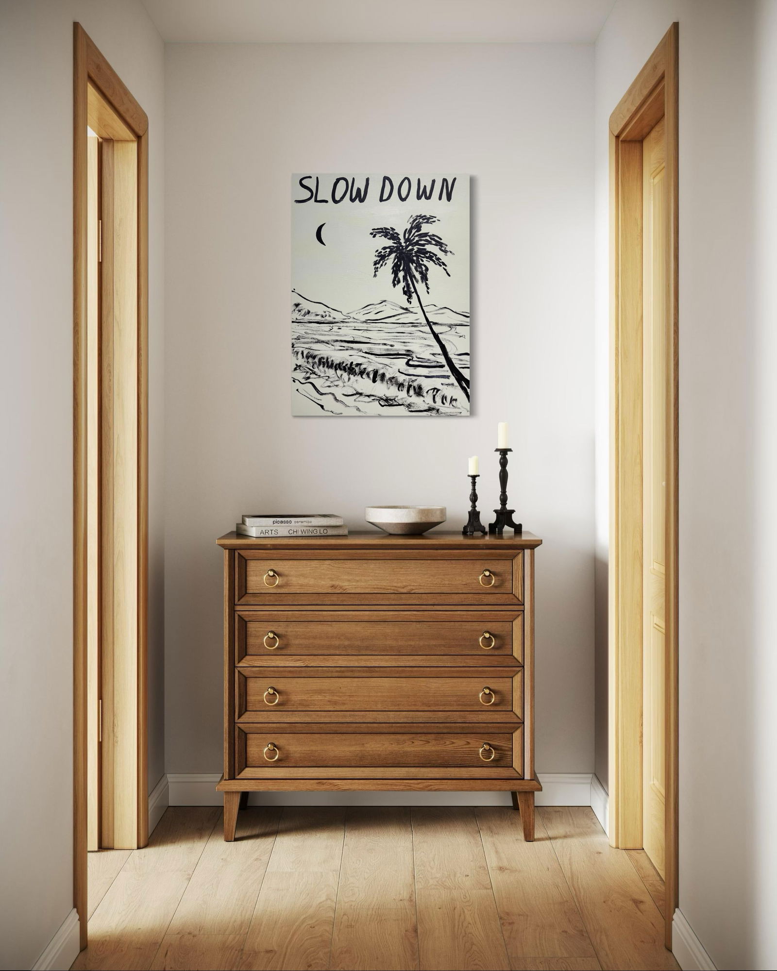 Slow Down, Contemporary Landscape Painting With Text by Matt Higgins - 2