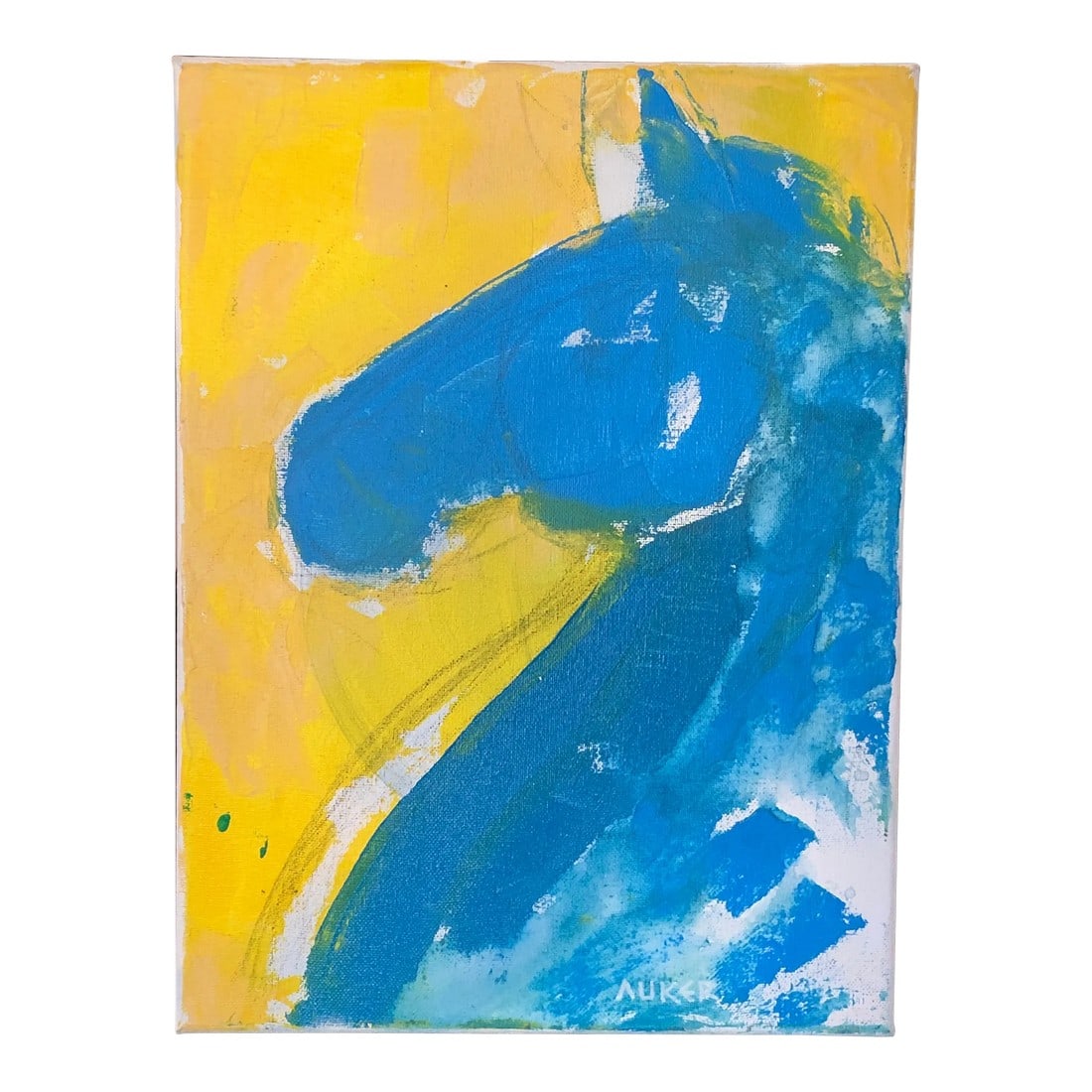 Contemporary Painting, "Modern Horse in Yellow and Blue"? by Cassandra Auker. Acrylic on Stretche: Part of my Horse series. A completely unique and original artwork. Sides painted white. Wired and ready to hang. COA included. Cassandra Linnea Auker is a professional artist who resides in Florida. H