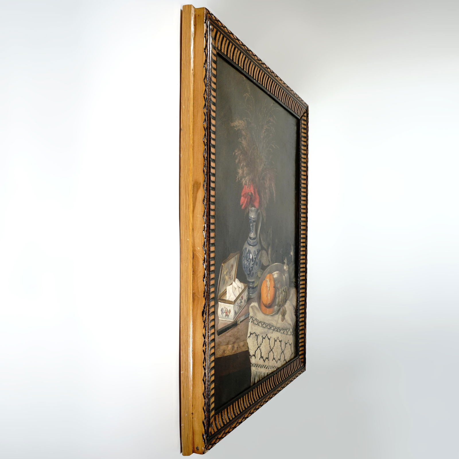 Still Life Portrait Cat and Fruit, 19thc German Oil Painting Signed - 9