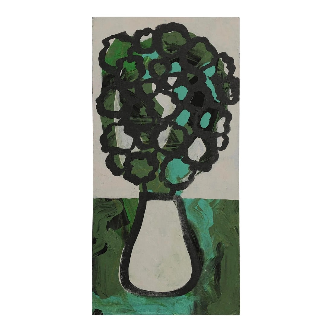 Modern Bouquet by Cassandra Auker, Acrylic on Canvas: Inspired by mid century modern art and design, acrylic paint on stretched canvas. A one of a kind original painting by Auker. Staples on sides of canvas, COA included, wired and ready to hang. Photos