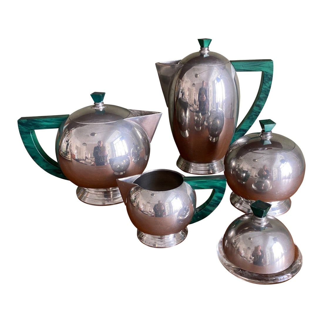 Late 20th Century French Art Deco Style Pewter Tea and Coffee Serving Set -9 Pieces (1 of 12)