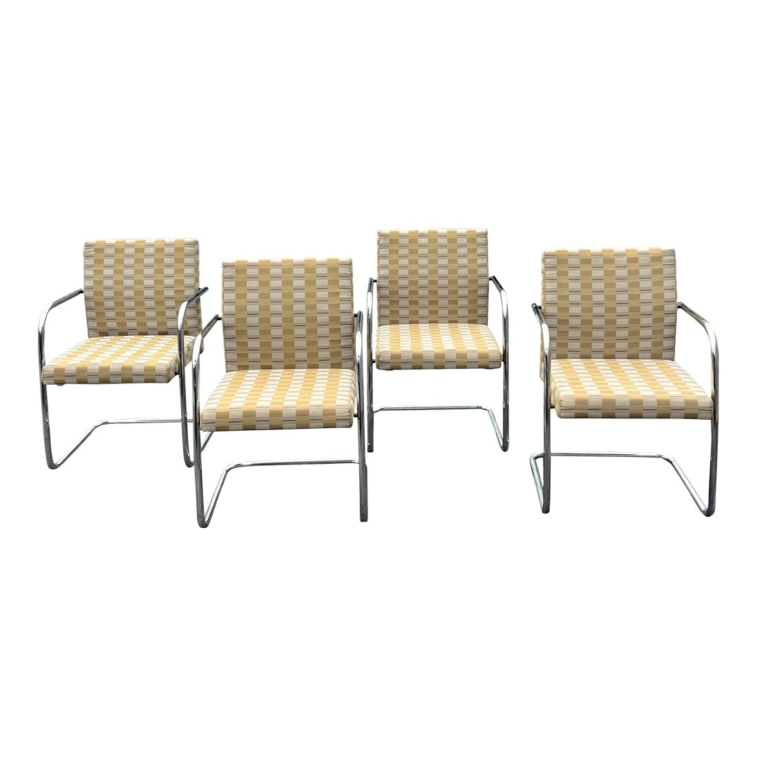 1980s Knoll Brno Style Chrome Tubed Cantilever Arm Chairs, Vintage Mid-Century Modern - Set of 4: Excellent set of four tubed chrome cantilever arm chairs from Kielhauer. They have been cleaned and restored. Modeled after Knoll's Brno pieces, Kielhauer is a high quality company, even mimicking Kno