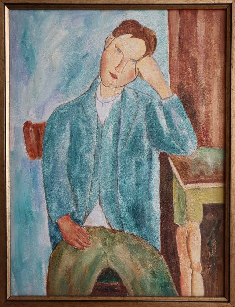1960s Vintage Abstract Portrait Oil Painting, Framed - 2