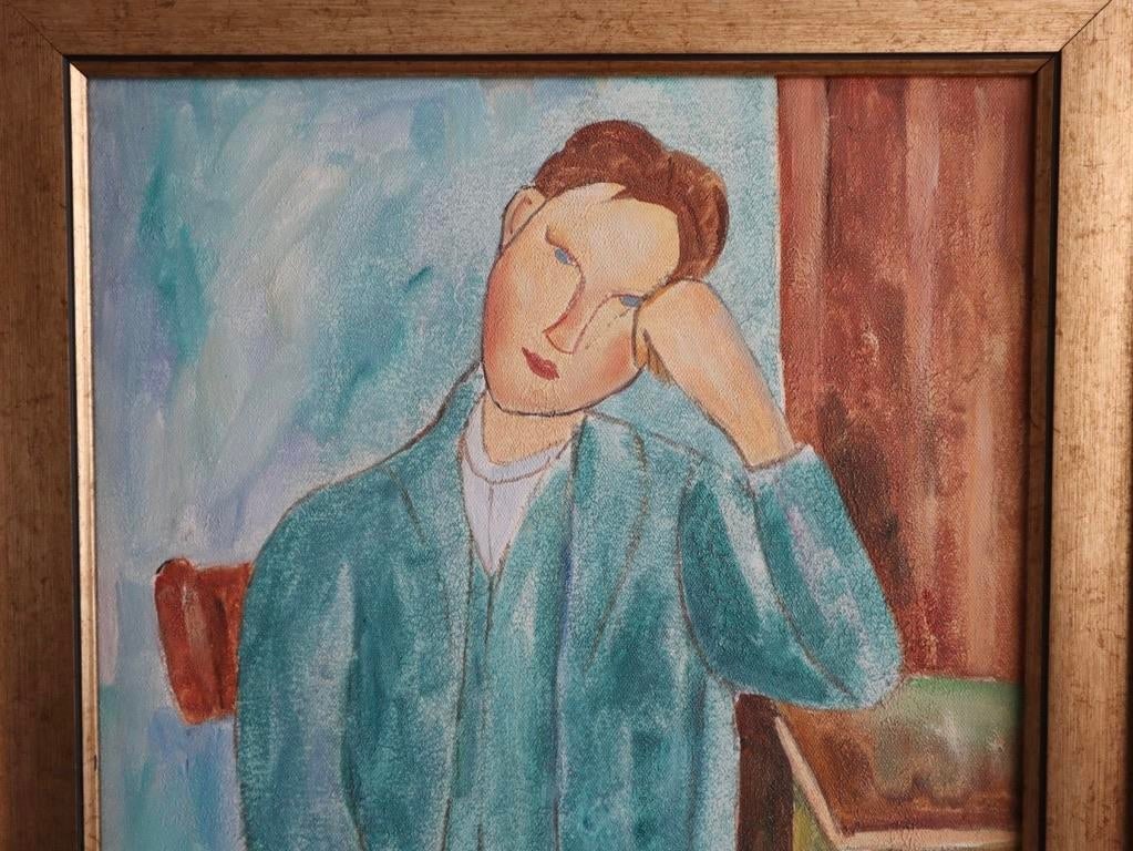 1960s Vintage Abstract Portrait Oil Painting, Framed - 3