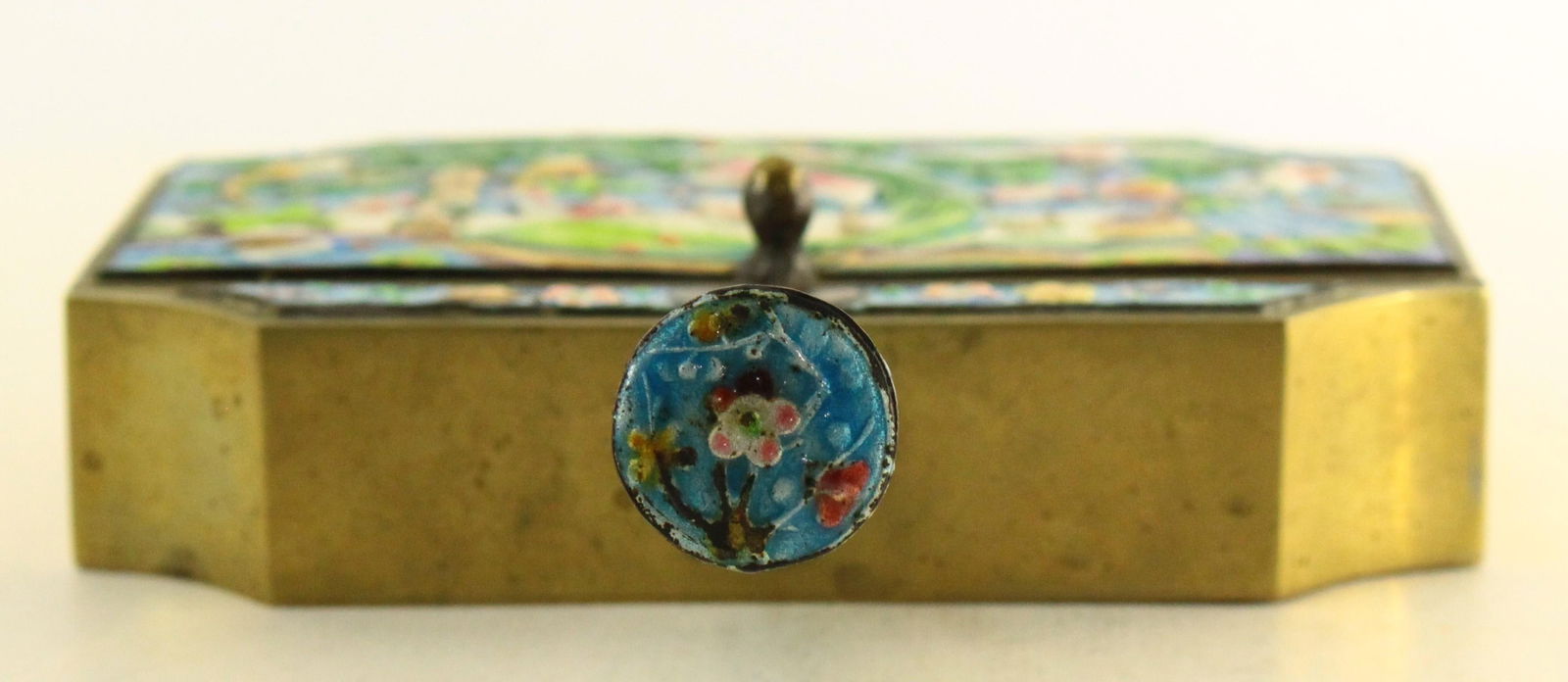 Early 20th Century Chinese Brass Cloisonne Birds of Paradise Silent Butler Crumb Catcher - 5
