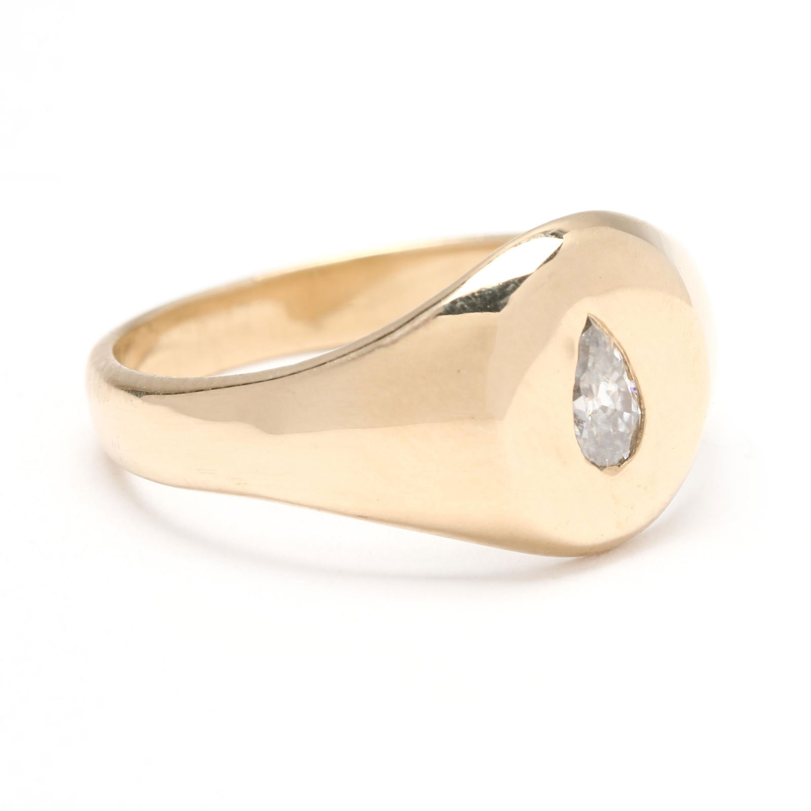 0.25ctw Pear Diamond Signet Ring, 10k Yellow Gold, Ring Size 6.75 - 2
